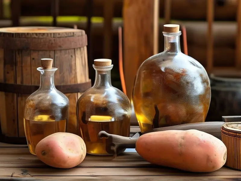 家庭自制红薯酒原料与发酵过程展示