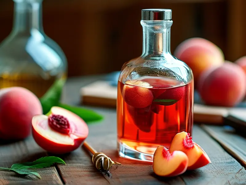 红桃k果实与白酒在玻璃瓶中浸泡的酿酒过程