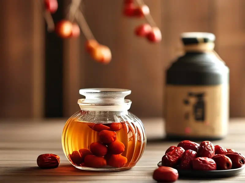 传统方法泡制的红枣酒特写