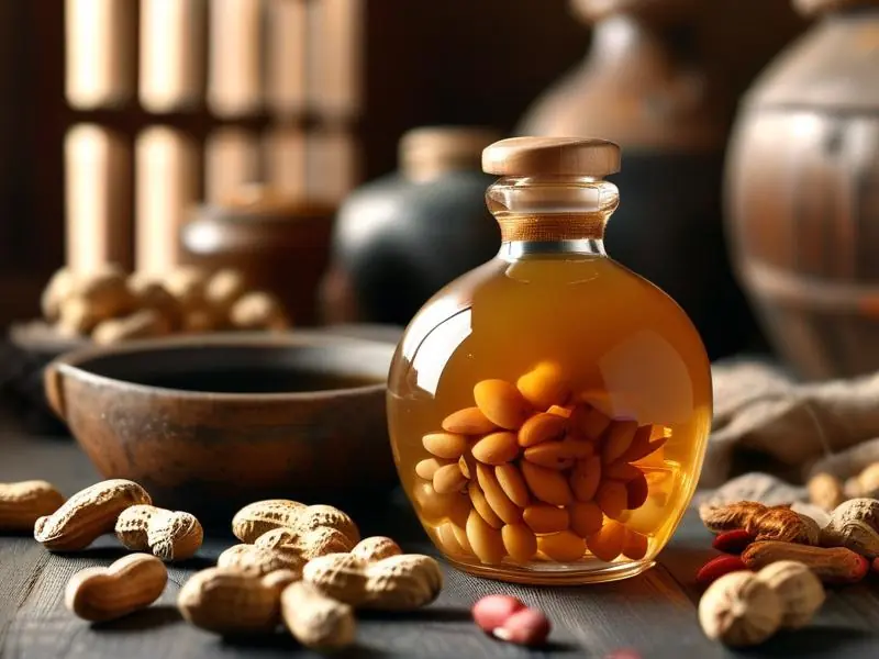 新鲜酿造的花生酒展示