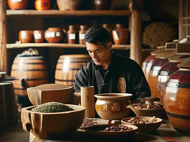 酿酒师制作虎鞭酒的场景