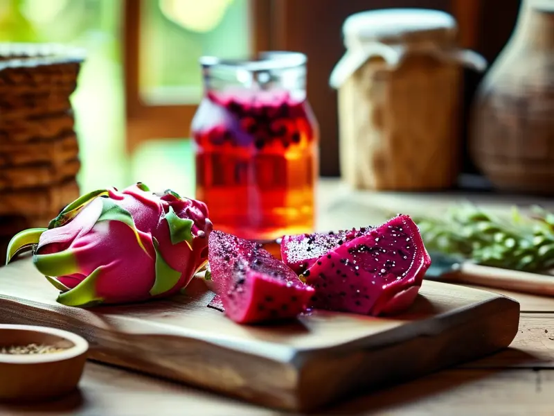 家庭自制火龙果酒原料与发酵过程实拍图