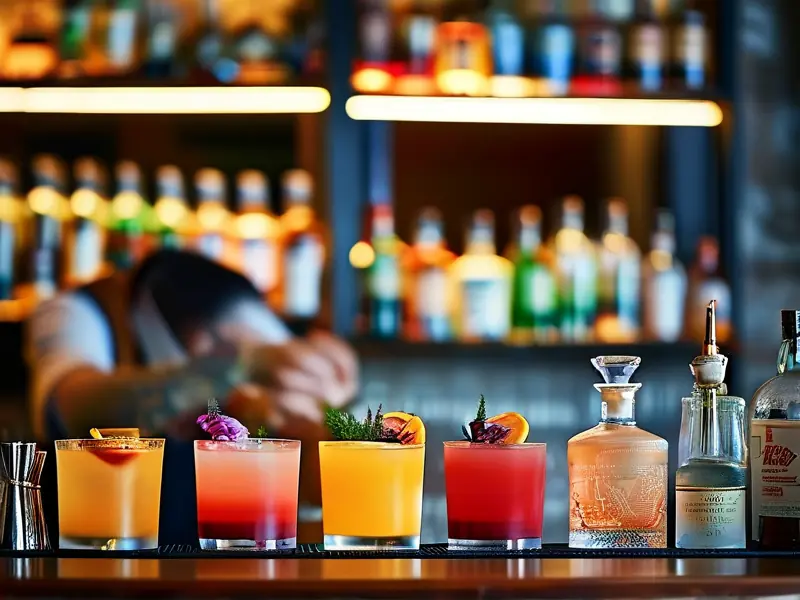 专业调酒师示范鸡尾酒制作过程