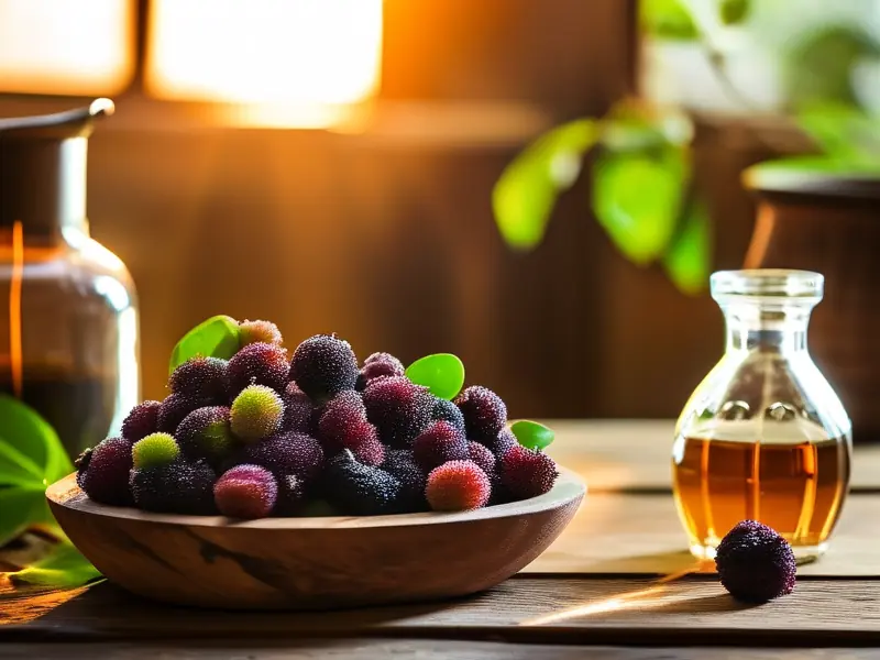 新鲜的嘉宝果和酿酒工具