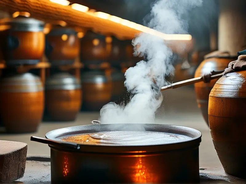 传统酱酒蒸馏工艺现场操作图