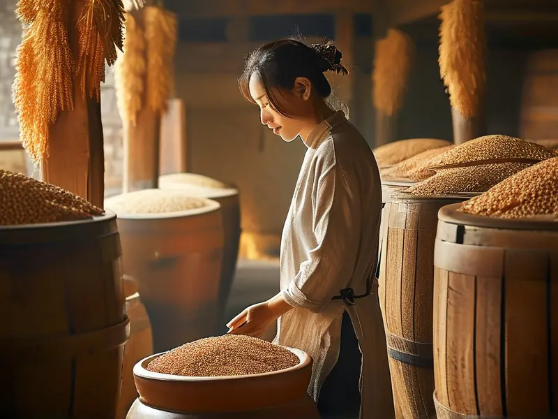 酿酒师检查酱香白酒发酵过程