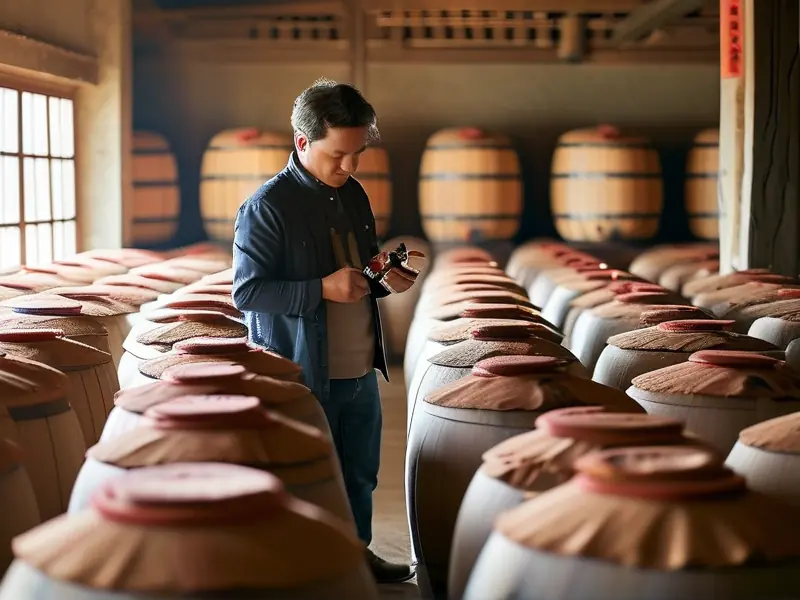 酿酒师检查酱香型白酒发酵过程
