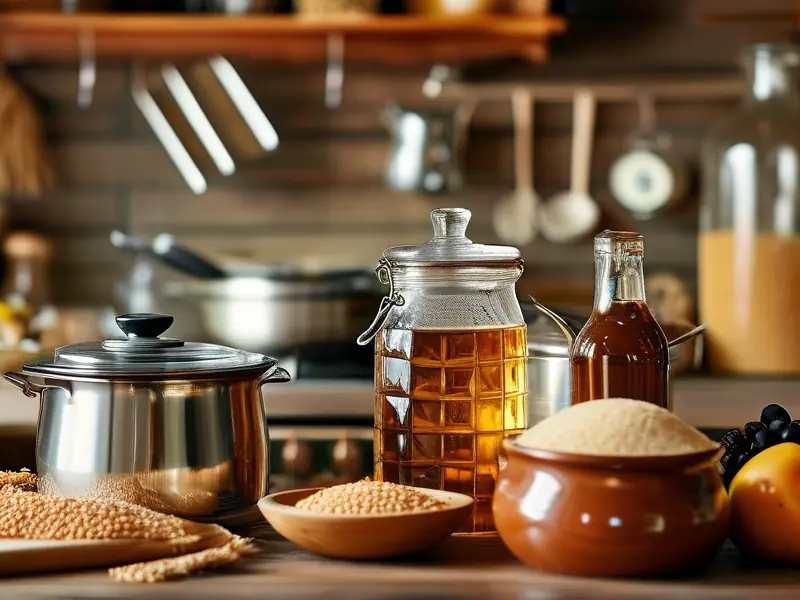 家庭酿酒所需工具和原料摆放示意图