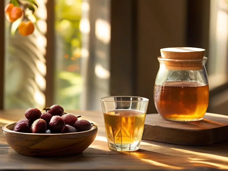 金樱子泡酒所需配料展示：金樱子、白酒、冰糖等材料