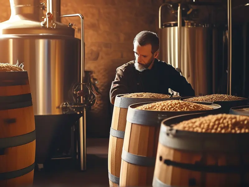 酿酒师检查精酿啤酒发酵过程