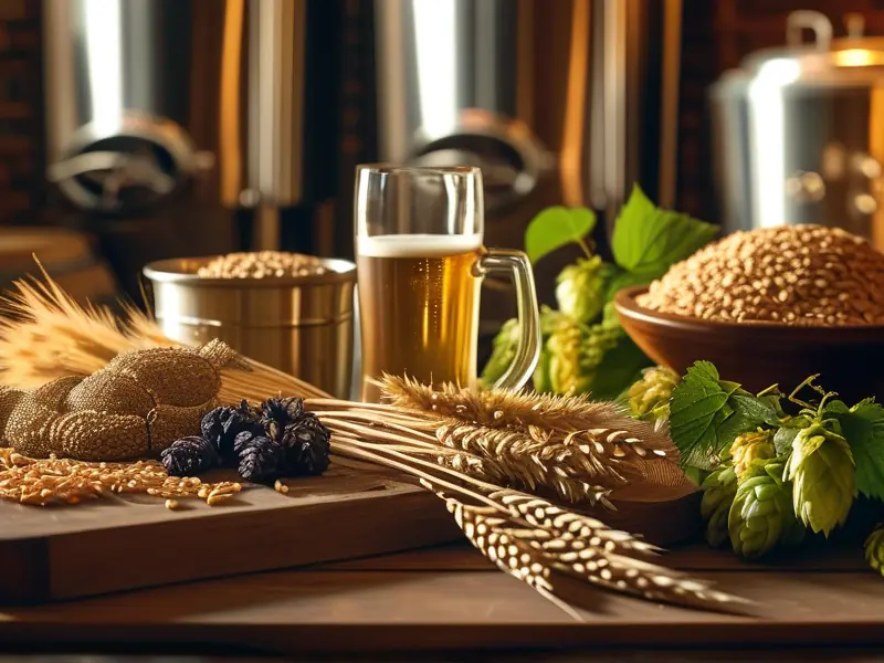 精酿啤酒原料与酿造工具实拍图