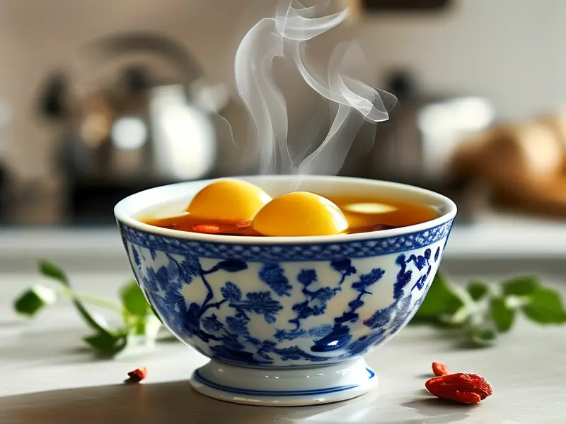 传统方法煮制的酒蛋特写