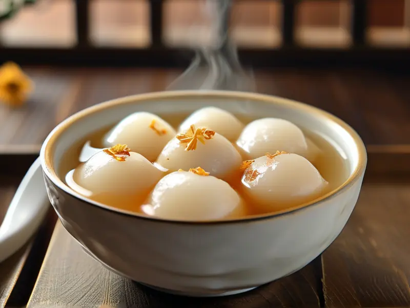 传统手工制作的酒酒酿圆子特写