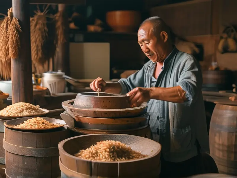 四川传统酒米饭制作过程实拍