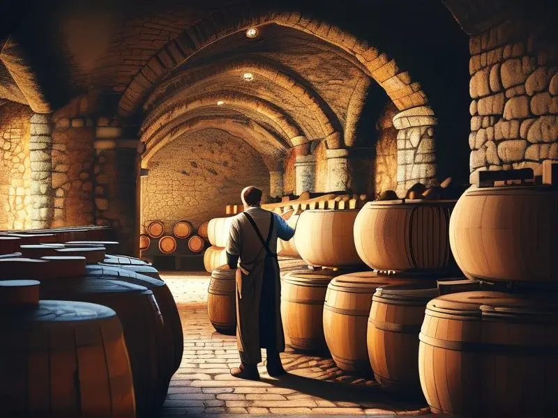 酿酒师用传统方法做旧酒