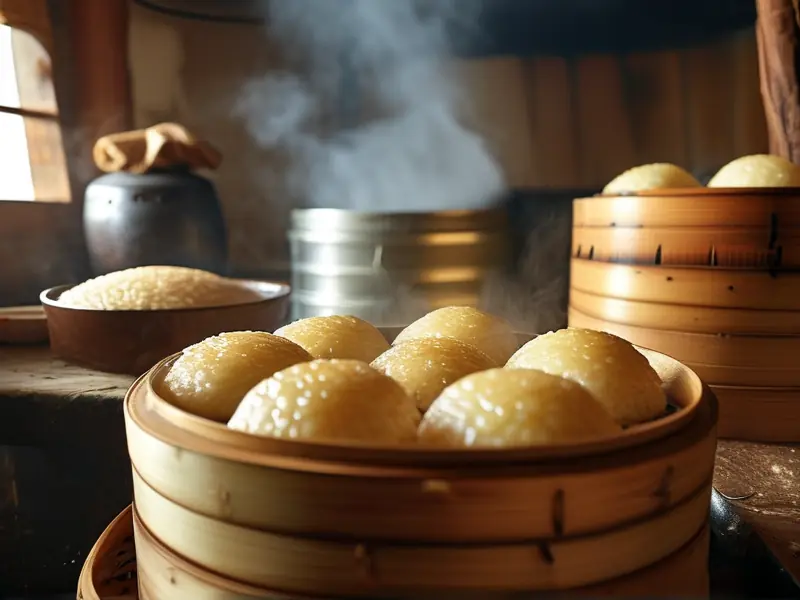传统手工制作酒米粑粑过程实拍