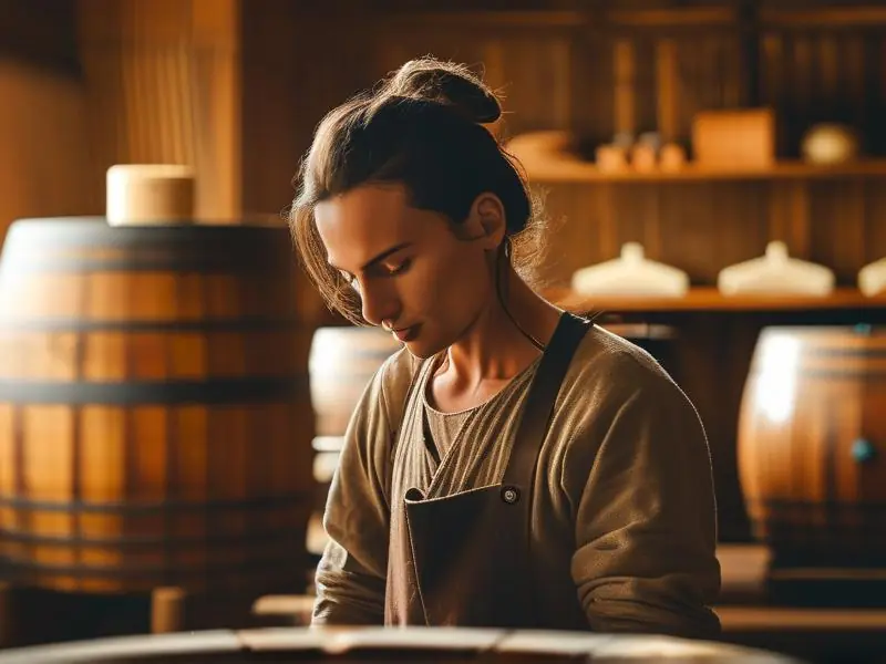 酿酒师检查酒曲发酵过程