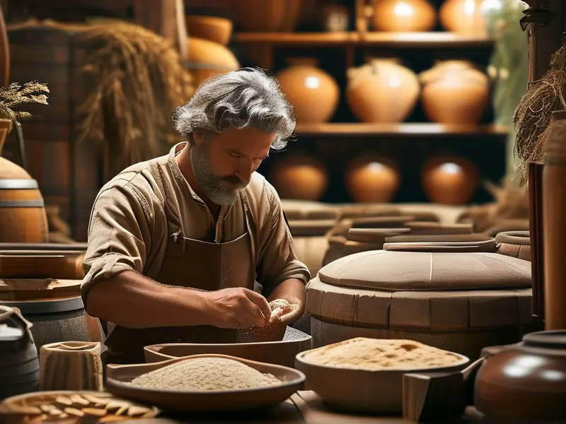 酿酒师手工制作酒曲的过程展示