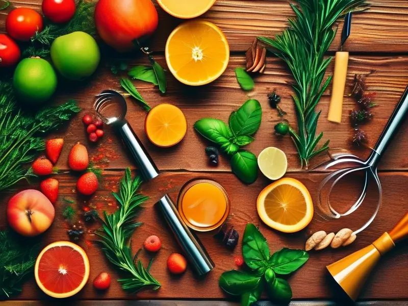 鸡尾酒酿造原料与工具展示