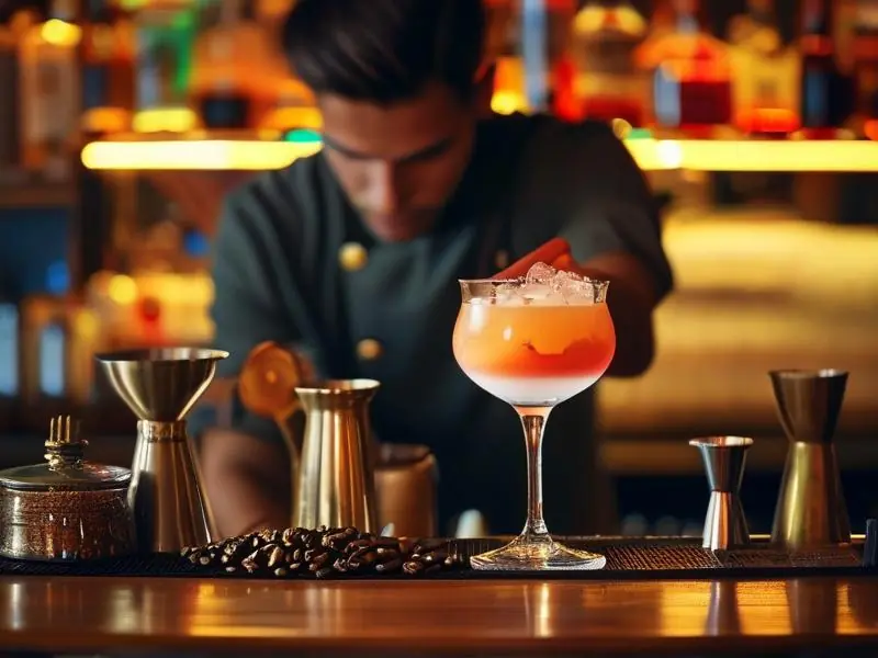 调酒师调制咖啡鸡尾酒的场景