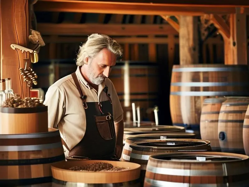 酿酒师检查烤酒发酵过程