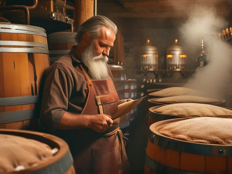 酿酒师检查烤酒设备温度