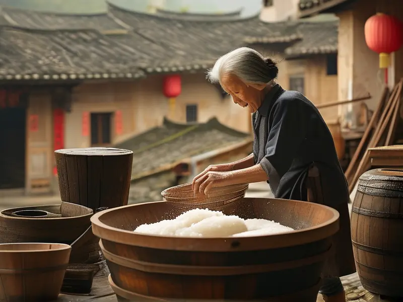 客家传统酿糯米酒过程实拍