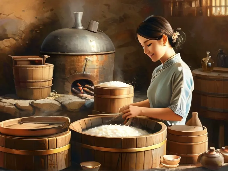 客家传统酿米酒制作过程实拍