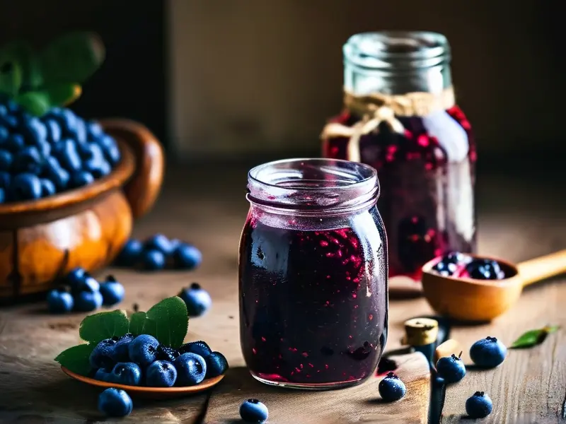 新鲜蓝莓和酿酒工具展示