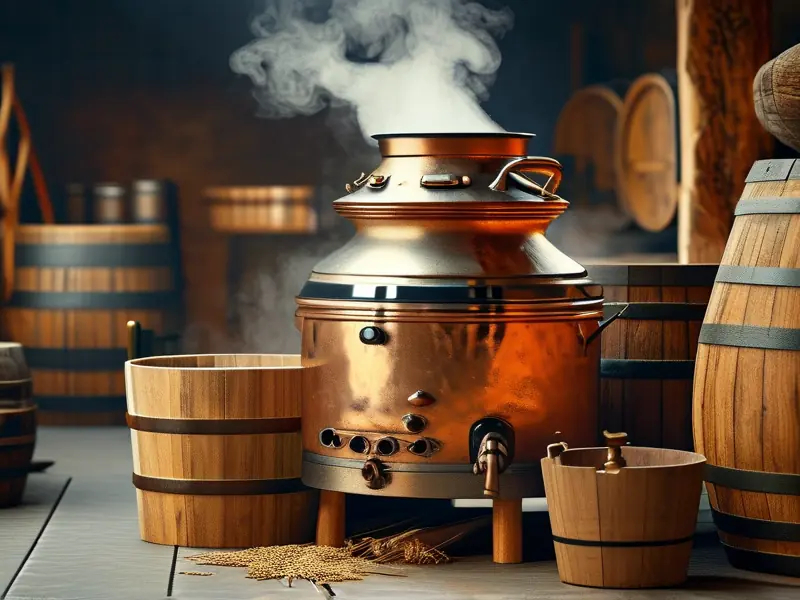 传统老式烤酒设备工作场景