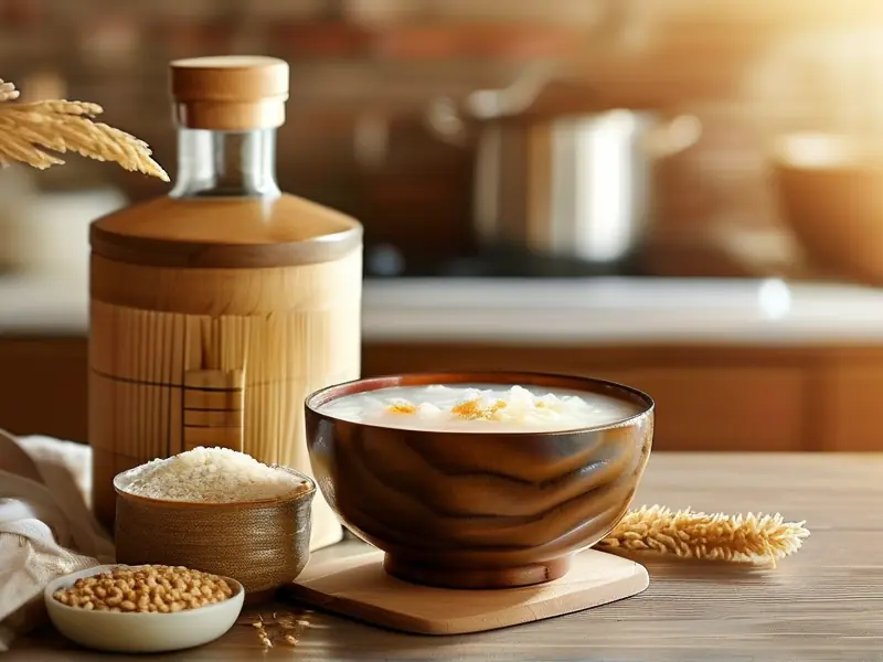醪糟酒制作材料和成品展示