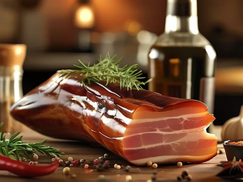 腌制好的腊肉与白酒调料