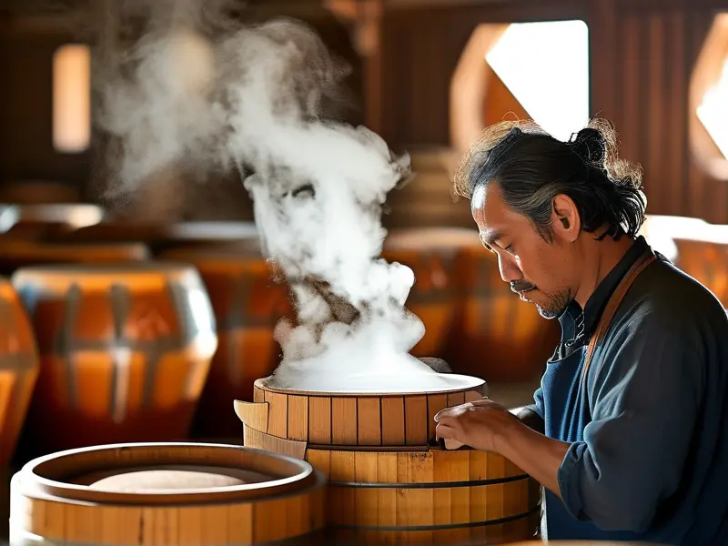 酿酒师使用传统蒸馏器提取高度粮食酒并测量酒精度的过程