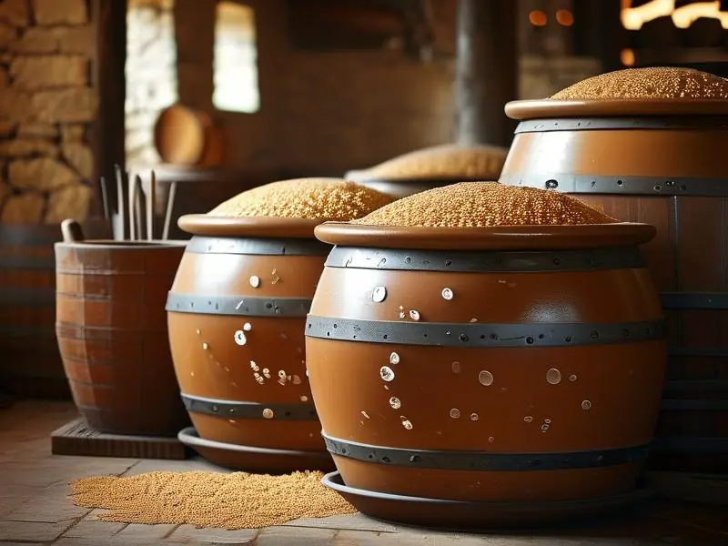 传统酿酒过程中粮食发酵的实景展示