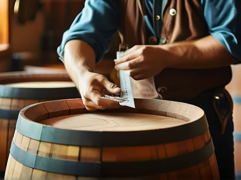 酿酒师测量木桶菱形酒格尺寸示意图