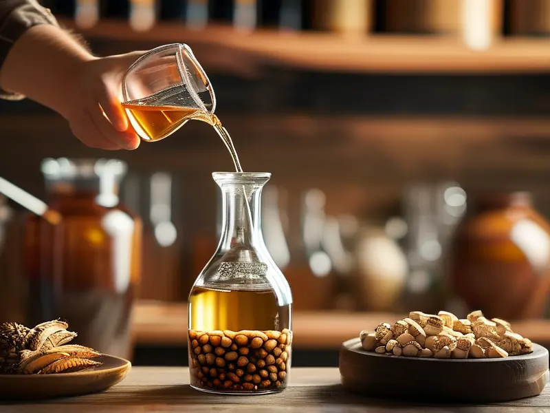 酿酒师正在制作灵芝泡酒