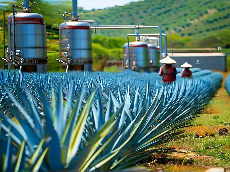 墨西哥龙舌兰田与蒸馏设备