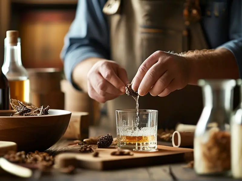 酿酒师处理鹿茸泡酒的过程