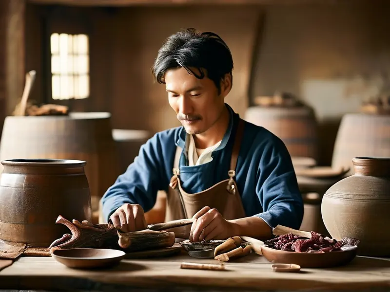 酿酒师制作鹿茸血酒的过程