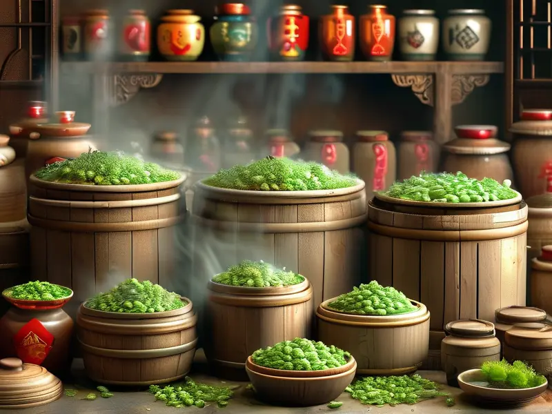 传统绿豆酒酿造过程：蒸煮绿豆场景