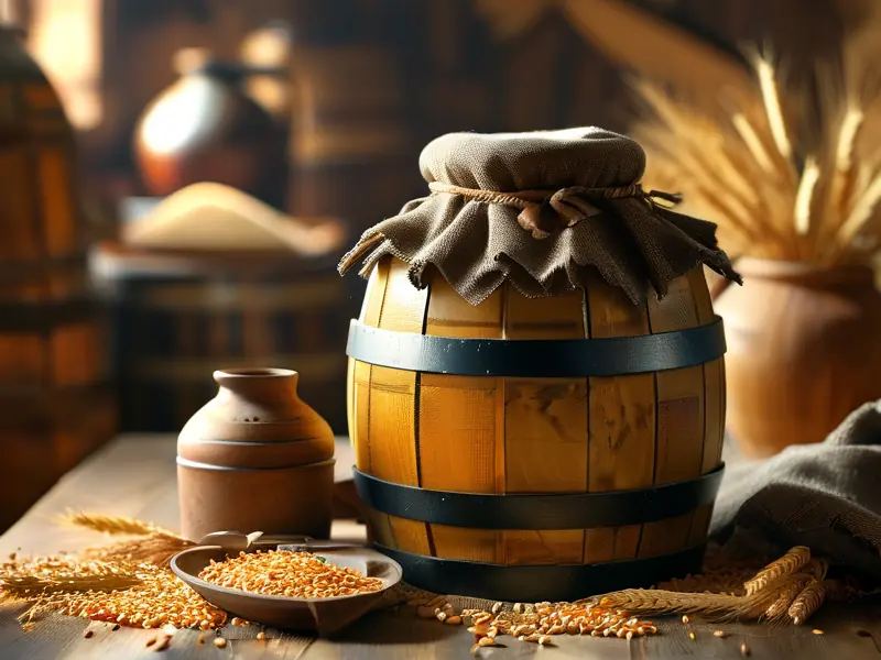 传统麦子酒酿造过程展示