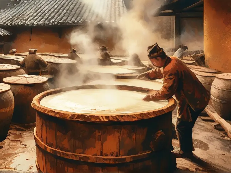 茅台镇老师傅遵循古法酿造酱香型白酒现场实拍