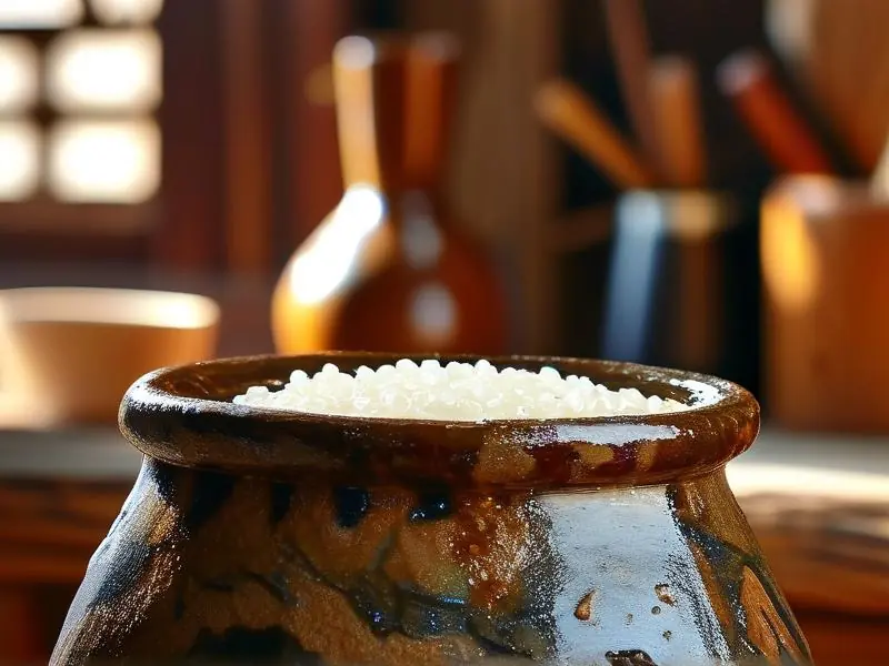 传统方法发酵中的米酒特写