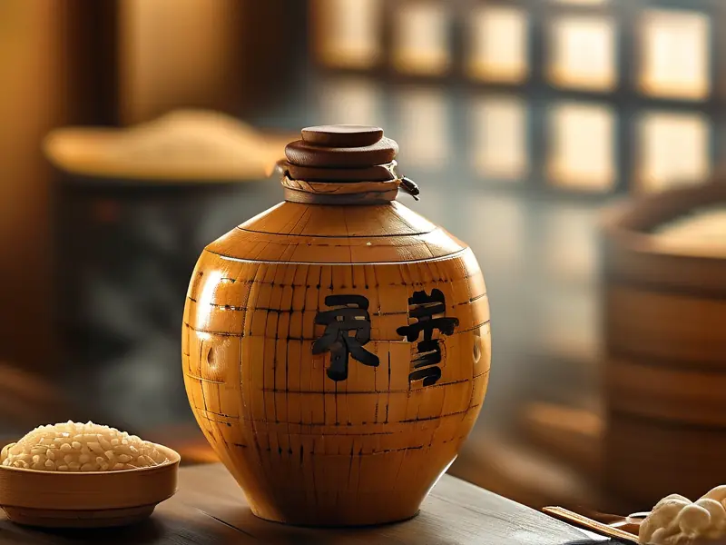 米酒发酵罐与温度计显示理想酿造温度