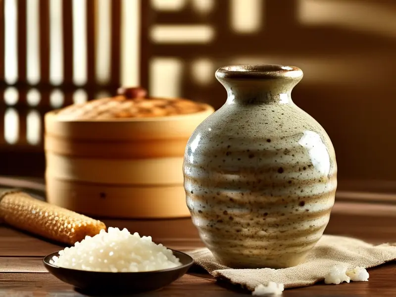 家庭自制米酒原料与发酵过程实拍图