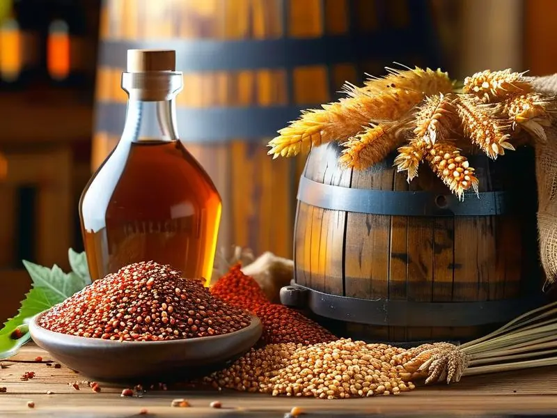 不同品种高粱对比及酿酒工具展示