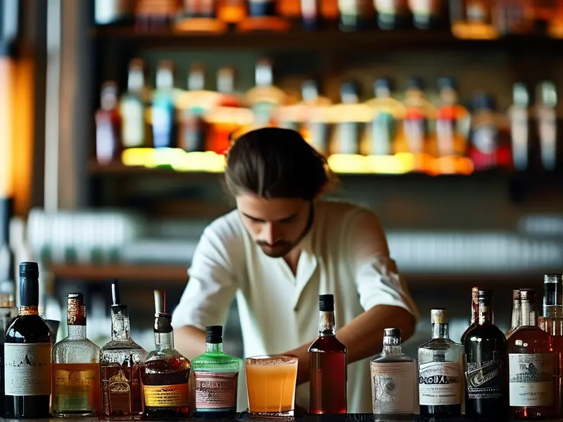 专业调酒师在酒吧调制鸡尾酒