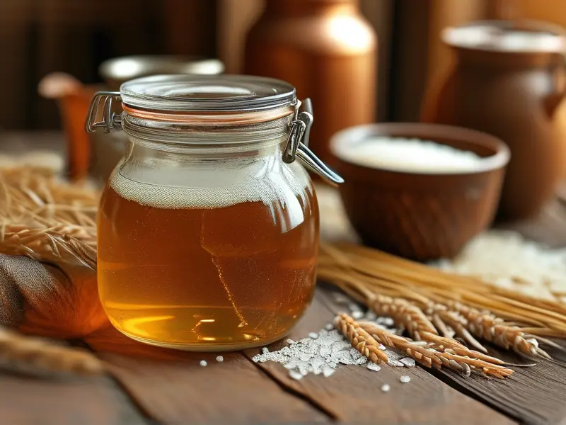 酿酒发酵过程特写：玻璃罐中活跃的酵母与谷物