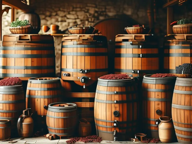 酿酒师检查酒缸内的发酵情况