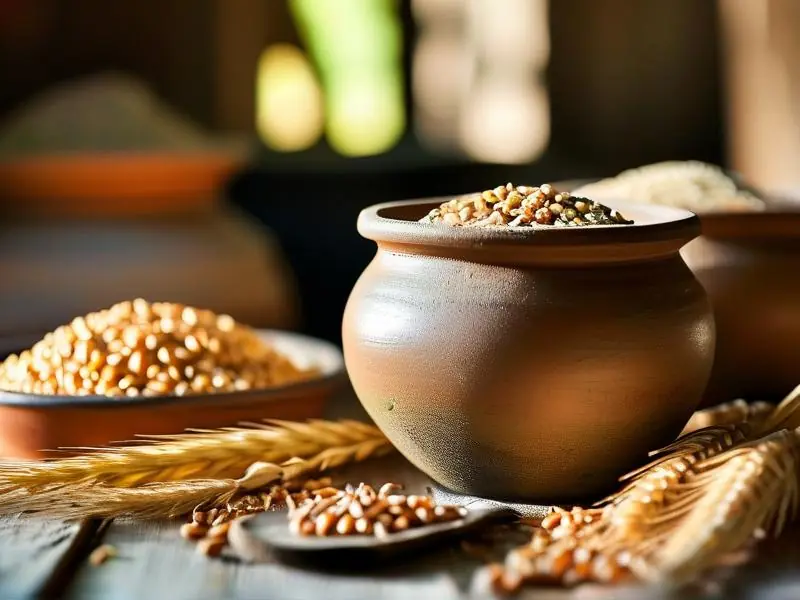 传统酒曲原料与发酵过程实拍图